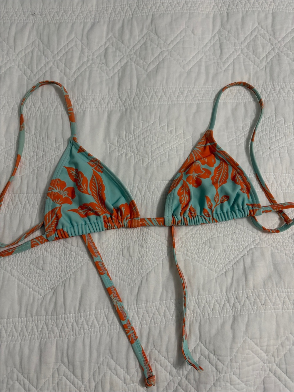 Kulani Kinis Aqua and Orange Floral Triangle Bikini Top